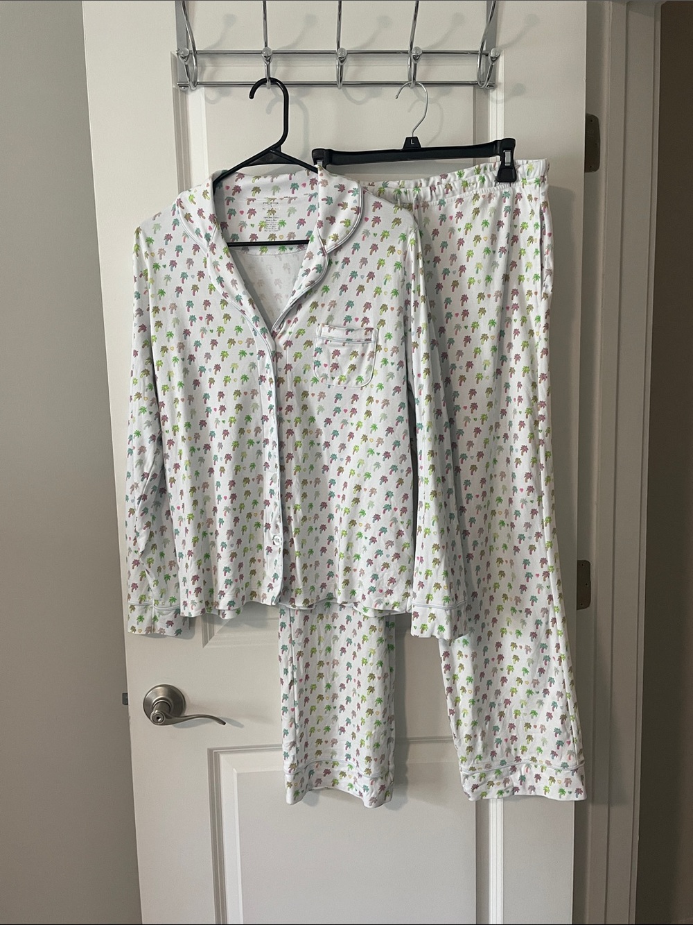 White Long-Sleeve Pajama Set (Palm Dreams Polo) Large SET
